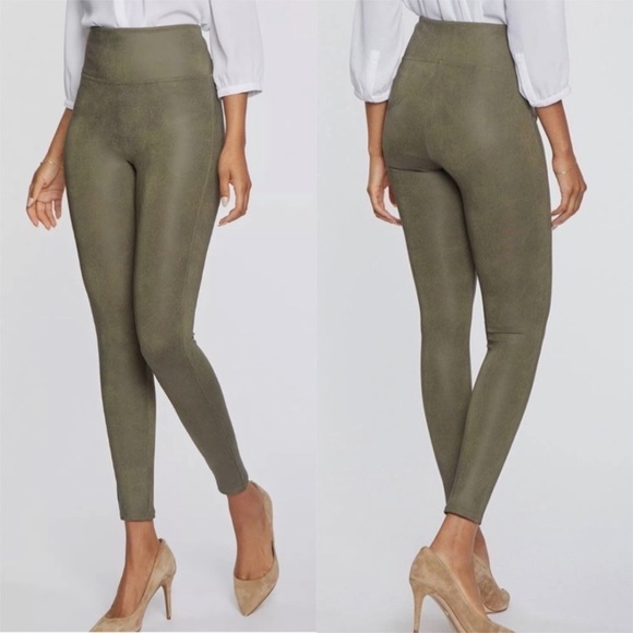 NWT NYDJ Sculpt Her High Waisted Faux Leather Coated Leggings In Miss Green - Picture 1 of 8